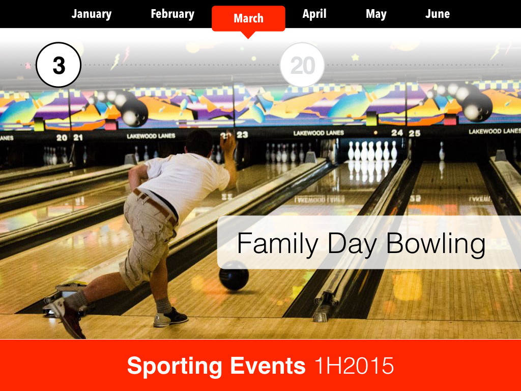 March 3 family bowling day highlighted on the sporting-events timeline