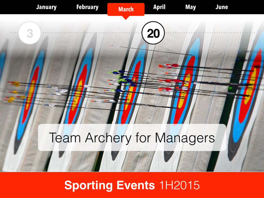 March 20 team archery for managers highlighted on the sporting-events timeline